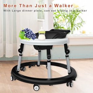 Baby Walker for Girls Boys, Foldable Baby Walker with Wheels, Adjustable Height Activity Mute Anti-Rollover Infant Walker for Toddler 6-18 Months (Black)