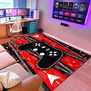 jiospet gamer area rug gaming rugs for gaming room game rugs for boys bedroom living room playroom floor mats for indoor outdoor, red black, 4’×5′