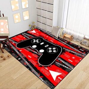 Jiospet Gamer Area Rug Gaming Rugs for Gaming Room Game Rugs for Boys Bedroom Living Room Playroom Floor Mats for Indoor Outdoor, Red Black, 4'×5'