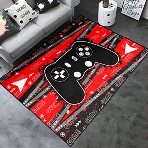 Jiospet Gamer Area Rug Gaming Rugs for Gaming Room Game Rugs for Boys Bedroom Living Room Playroom Floor Mats for Indoor Outdoor, Red Black, 4'×5'