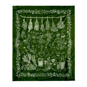 spellcloth – green witch blanket, perfect for witchy gifts, witchy room decor, wiccan decor, and witch stuff like witch bedding, witch throw, and tapestry for bedroom