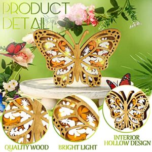 Wooden Led Butterfly Sign 3D Rustic Crafts Glowing Butterfly Decor Wood Butterfly Centerpiece Farmhouse Wooden Tabletop Ornament Spring Freestanding Wood Sign for Home Shelf Kitchen Party