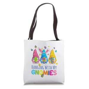 hanging with my gnomies happy bunny gnome easter day tote bag
