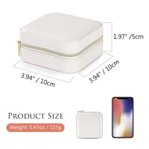 Emibele Travel Jewelry Box with Mirror, PU Leather Small Travel Jewelry Case, Travel Jewelry Organizer for Women Girls, Small Jewelry Travel Case for Rings, Earrings, Necklaces, Bracelet, White