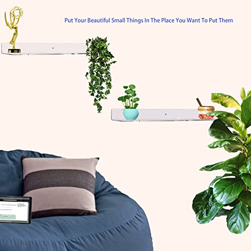 fuainuo Arc Shaped Design 5mm/Thickened Acrylic Floating Shelf 20 Inches Long Drilled or Without Drilling Wall Shelves, Modern Shelves for Wall Decor &Storage Set of 2 (B-Clear)