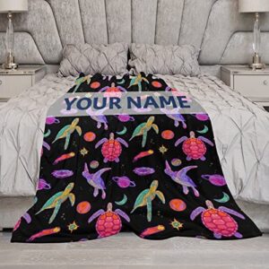 Personalized Sea Turtle Blanket Gifts with Text Name, 40"x50" Turtle Flannel Fleece Throw Blanket Soft, Lightweight, Comfortable, Warm Sea Turtle Themed Blanket for Kids Adults
