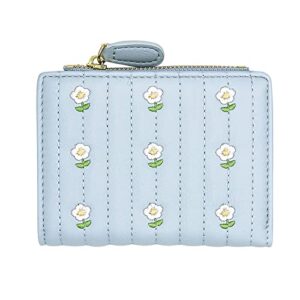 ljczka small wallet for women cute rfid blocking pu leather card holder for girls flower coin cash purse slim short wallet (blue)