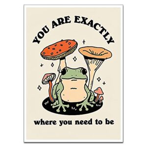 zgsdgf retro cute frog mushroom poster “you are exactly where you need to be” funny animal plant posters for bedroom wall art inspirational quotes room decor aesthetic vintage art modern house decor paintings for bathroom(12x18 unframed)