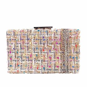 weaved fabric hard case box clutch,white