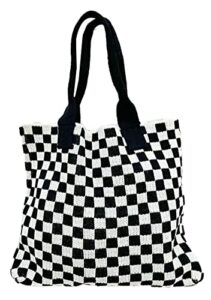 pocadri women’s contrasting shoulder bag cotton hemp soft multifunctional large -capacity knitted bag handbags
