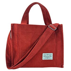 corduroy bag for women vintage casual crossbody handbag bag cute work tote shoulder bag travel (red, one size)
