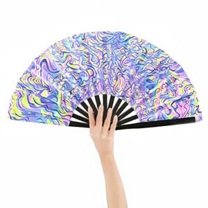 jysiliyh hand fans for women foldable,large folding hand rave fan,folding hand fan,folding fan,hand fans,pride fan,bamboo and nylon-cloth folding hand fan,folding fan dance fan for women men (waves)