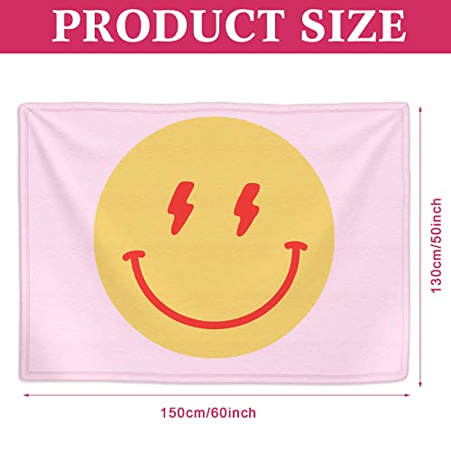 Unittype 50 x 60 Inch Preppy Blanket Smile Face Pattern Blanket Lightweight Cute Smile Face Preppy Blanket for Teen Girl Baby Kid Toddler Adult Home Bedroom Living Room Gift (Pink)