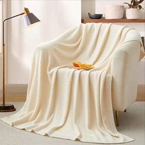 Eychei Acrylic Cable Knit Throw Blanket 50" x 60" Soft Cozy Knitted Throw Blanket, Lightweight Warm Decorative Sofa Knit Bed Blankets (Off White)