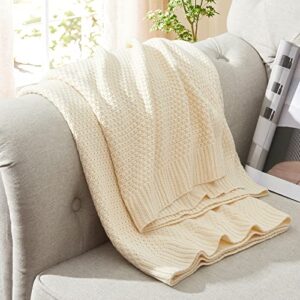 Eychei Acrylic Cable Knit Throw Blanket 50" x 60" Soft Cozy Knitted Throw Blanket, Lightweight Warm Decorative Sofa Knit Bed Blankets (Off White)