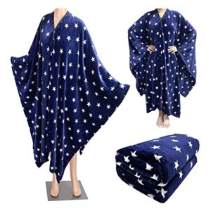 ez kitchen 2 in 1 wearable blanket fleece blanket star printed, fleece throw blanket for couch, comfortable plush fuzzy cozy soft blankets and throws for sofa, outdoor blanket, navy blue blanket