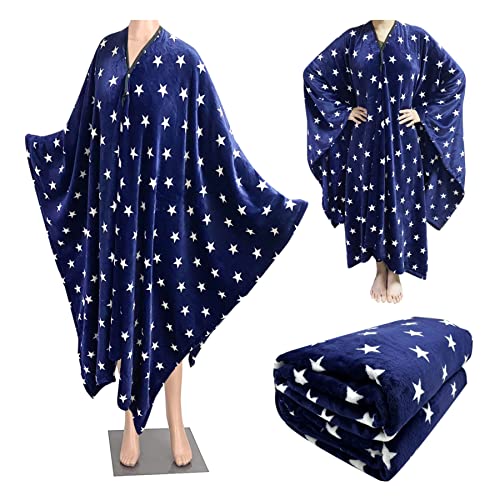 EZ Kitchen 2 in 1 Wearable Blanket Fleece Blanket Star Printed, Fleece Throw Blanket for Couch, Comfortable Plush Fuzzy Cozy Soft Blankets and Throws for Sofa, Outdoor Blanket, Navy Blue Blanket