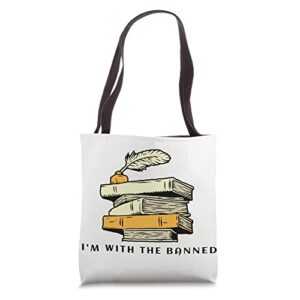 i’m with the banned books reading readers tote bag