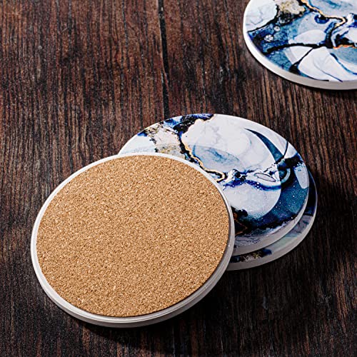 Vanilz Coasters for Drinks Absorbent - Coaster Set with Holder - 6 Pcs - Cup Coasters with Holder - Ceramic Coasters for Wooden Table - Blue Coasters - Coasters for Coffee Table (Ocean Blue)