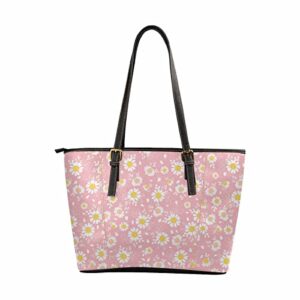 interestprint vintage pink daisies flower women handbag shoulder bags tote pu leather handbag