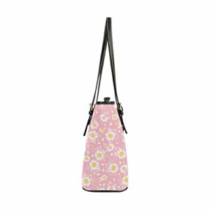 InterestPrint Vintage Pink Daisies Flower Women Handbag Shoulder Bags Tote PU Leather Handbag