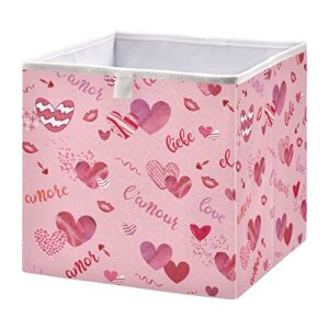kigai valentine’s day heart storage baskets, 16x11x7 in collapsible fabric storage bins organizer rectangular storage box for shelves, closets, laundry, nursery, home decor