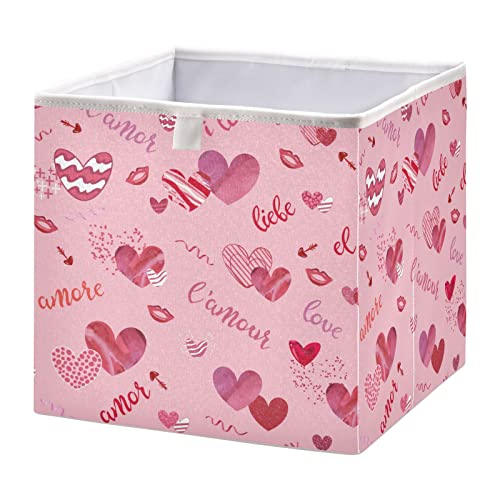 Kigai Valentine's Day Heart Storage Baskets, 16x11x7 in Collapsible Fabric Storage Bins Organizer Rectangular Storage Box for Shelves, Closets, Laundry, Nursery, Home Decor