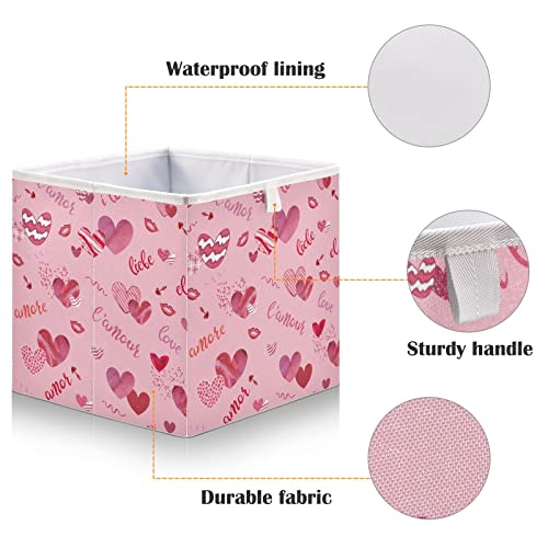 Kigai Valentine's Day Heart Storage Baskets, 16x11x7 in Collapsible Fabric Storage Bins Organizer Rectangular Storage Box for Shelves, Closets, Laundry, Nursery, Home Decor