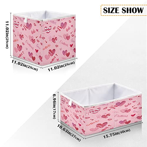 Kigai Valentine's Day Heart Storage Baskets, 16x11x7 in Collapsible Fabric Storage Bins Organizer Rectangular Storage Box for Shelves, Closets, Laundry, Nursery, Home Decor