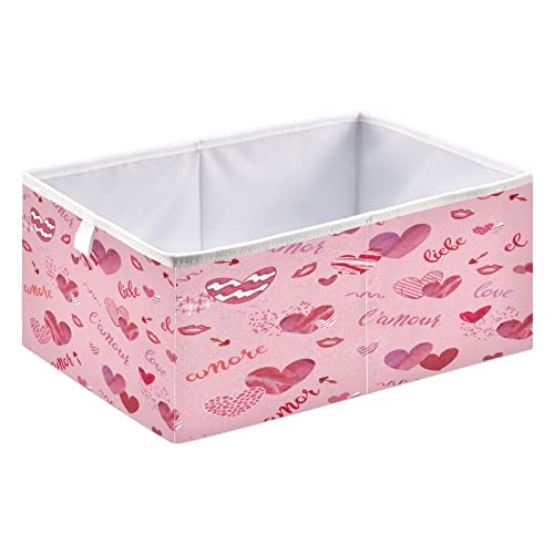 Kigai Valentine's Day Heart Storage Baskets, 16x11x7 in Collapsible Fabric Storage Bins Organizer Rectangular Storage Box for Shelves, Closets, Laundry, Nursery, Home Decor