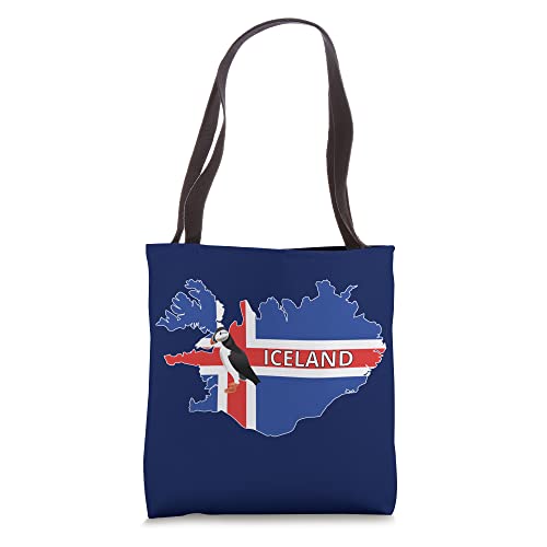 Icelandic Flag Map of Iceland Atlantic Puffin Bird Iceland Tote Bag