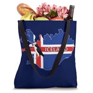 Icelandic Flag Map of Iceland Atlantic Puffin Bird Iceland Tote Bag