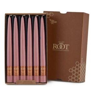 root candles 12-count unscented taper candles smooth hand-dipped dripless beeswax blend dinner candles, 9-inch, dusty rose