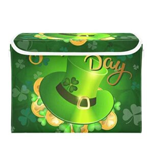 wellday green hat st. patrick’s day storage baskets foldable cube storage bin with lids and handle, 16.5×12.6×11.8 in storage boxes for toys, shelves, closet, bedroom, nursery