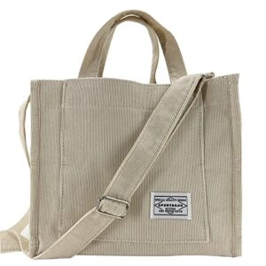 corduroy bag for women vintage casual crossbody handbag bag cute work tote shoulder bag travel (white, one size)