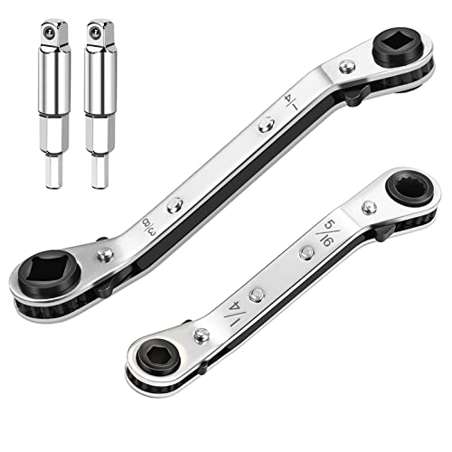 WADEO Hvac Service Wrench Tools, Refrigeration Service Wrench Set 3/16”, 3/8”, 5/16'', 1/4'' Air Conditioner Ratchet Wrenchs with Hex Bit Adapter for HVAC