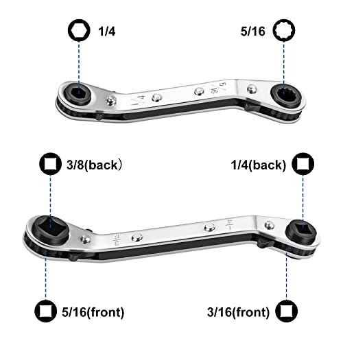 WADEO Hvac Service Wrench Tools, Refrigeration Service Wrench Set 3/16”, 3/8”, 5/16'', 1/4'' Air Conditioner Ratchet Wrenchs with Hex Bit Adapter for HVAC