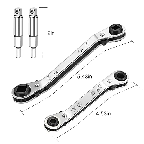 WADEO Hvac Service Wrench Tools, Refrigeration Service Wrench Set 3/16”, 3/8”, 5/16'', 1/4'' Air Conditioner Ratchet Wrenchs with Hex Bit Adapter for HVAC