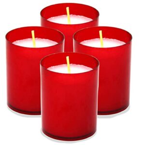 Red Votive Candles - 4 Unscented Votive Candles - Red Christmas Candles - 23 Hour Memorial Candle - Catholic Church Prayer Votive Candle - for Dinner, Cemetery, Holiday, Wedding, and Party Candles