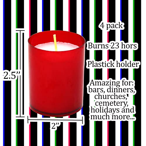 Red Votive Candles - 4 Unscented Votive Candles - Red Christmas Candles - 23 Hour Memorial Candle - Catholic Church Prayer Votive Candle - for Dinner, Cemetery, Holiday, Wedding, and Party Candles