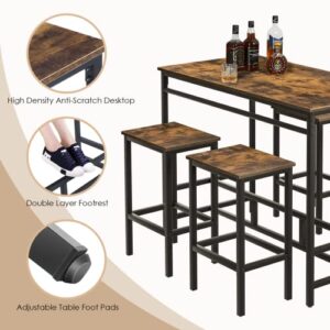 AOOU Dining Table Set for 4, 5 Piece Space Saving Dinette Table, Kitchen Counter with 4 Bar Stools, Sturdy Wood Table Top with Metal Legs for Kitchen, Dining Room, Restaurant, Pub