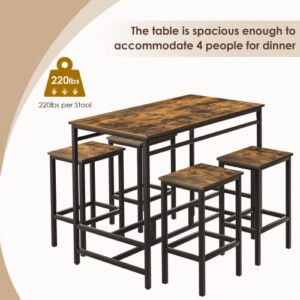 AOOU Dining Table Set for 4, 5 Piece Space Saving Dinette Table, Kitchen Counter with 4 Bar Stools, Sturdy Wood Table Top with Metal Legs for Kitchen, Dining Room, Restaurant, Pub