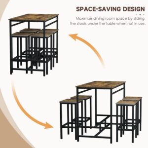 AOOU Dining Table Set for 4, 5 Piece Space Saving Dinette Table, Kitchen Counter with 4 Bar Stools, Sturdy Wood Table Top with Metal Legs for Kitchen, Dining Room, Restaurant, Pub