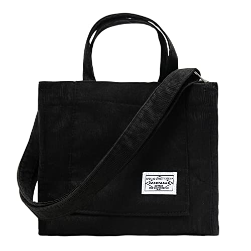 Corduroy Bag for Women Vintage Casual Crossbody Handbag Bag Cute Work Tote Shoulder Bag Travel (Black, One Size)
