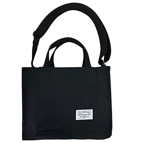 Corduroy Bag for Women Vintage Casual Crossbody Handbag Bag Cute Work Tote Shoulder Bag Travel (Black, One Size)