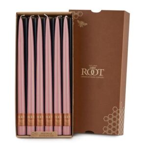 root candles 12-count unscented taper candles smooth hand-dipped dripless beeswax blend dinner candles, 12-inch, dusty rose