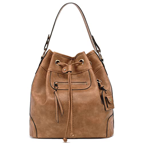 Scarleton Purses and Handbags, Drawstring Bucket Bag, Hobo Bags for Women, Crossbody Bag, Multi Pocket Shoulder Bag, H107804A - Brown