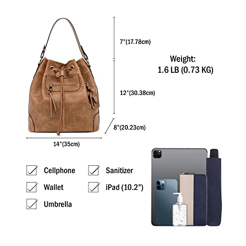 Scarleton Purses and Handbags, Drawstring Bucket Bag, Hobo Bags for Women, Crossbody Bag, Multi Pocket Shoulder Bag, H107804A - Brown