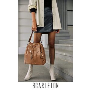 Scarleton Purses and Handbags, Drawstring Bucket Bag, Hobo Bags for Women, Crossbody Bag, Multi Pocket Shoulder Bag, H107804A - Brown