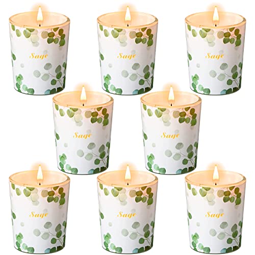 8 Pack Sage Candles for Home Scented, Soy Wax Candle Sage Aromatherapy Candle Fragrance Jar Candles for Cleansing House Negative Energy, Meditation, Smudge